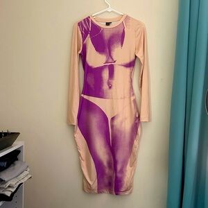 Nude Bikini Graphic Bodycon Dress // Size XS